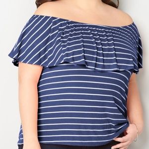 Avenue 26 / 28 on/off shoulder striped top